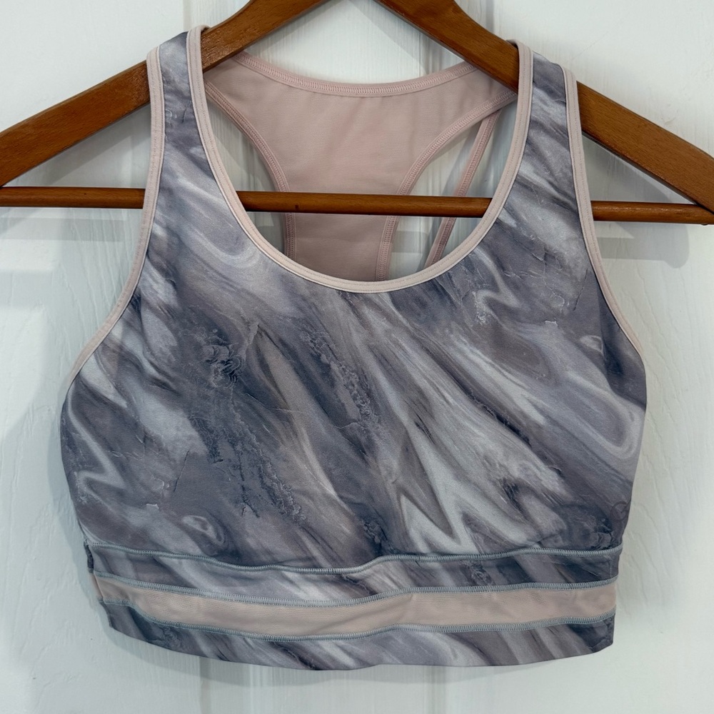 Calia Gray marbleized high support sports bra mesh detail
